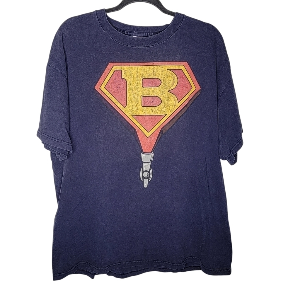 Vintage 90s Beerman Superman Parody Graphic T-Shirt in Blue Size XL